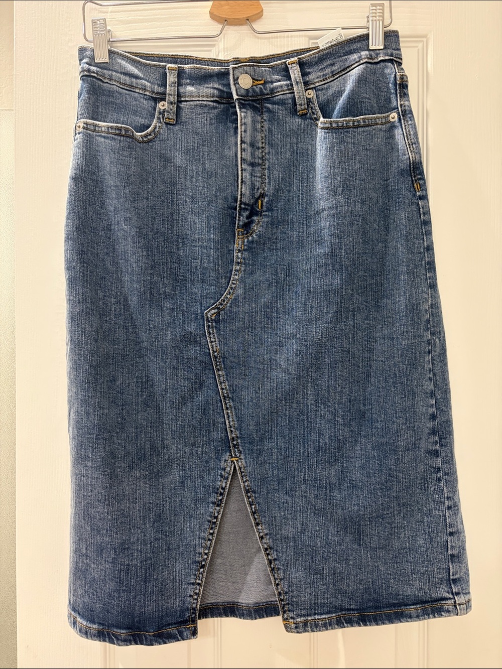 Banana Republic Factory Medium Blue Straight Denim Skirt with Front Slit